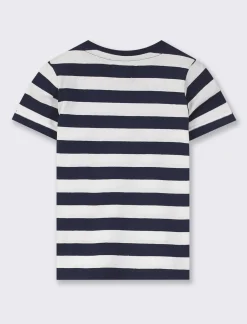 Piazza Italia T-shirt in tinto filo e fantasia a righe - Blu Clearance