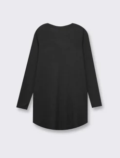 Piazza Italia T-shirt lunga a girocollo a manica lunga e spacchi laterali - Nero Best Sale