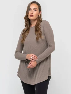 Piazza Italia T-shirt lunga a girocollo a manica lunga e spacchi laterali - Tortora melange Grigio Fashion