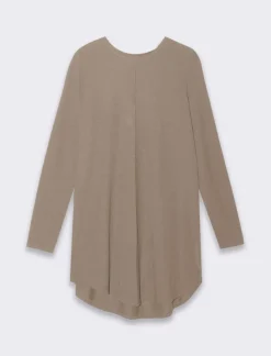 Piazza Italia T-shirt lunga a girocollo a manica lunga e spacchi laterali - Tortora melange Grigio Fashion