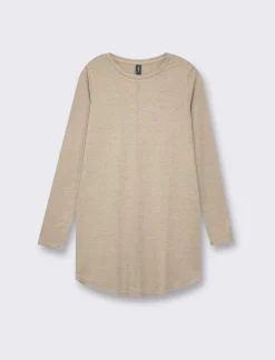 Piazza Italia T-shirt lunga a girocollo a manica lunga e spacchi laterali - Tortora melange Grigio Fashion