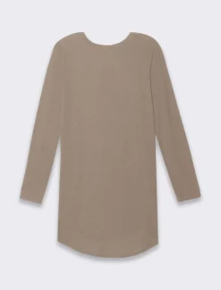 Piazza Italia T-shirt lunga a girocollo a manica lunga e spacchi laterali - Tortora melange Grigio Fashion