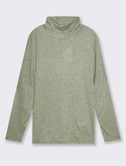 Piazza Italia T-shirt manica lunga a collo alto e arricciatura - Verde Store