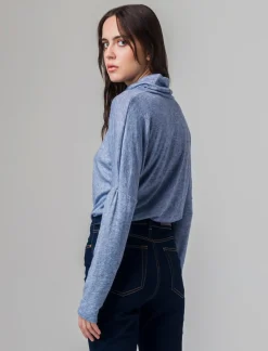 Piazza Italia T-shirt manica lunga a collo alto e arricciatura - Denim Shop