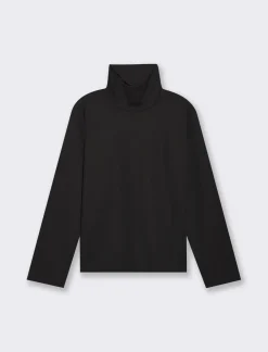 Piazza Italia T-shirt manica lunga collo alto e cucitura frontale tessuto tipo maglina - Nero Shop