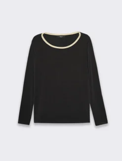 Piazza Italia T-shirt manica lunga, girocollo con bordo in filo effetto metallico - Nero Online