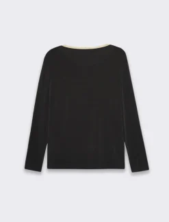 Piazza Italia T-shirt manica lunga, girocollo con bordo in filo effetto metallico - Nero Online