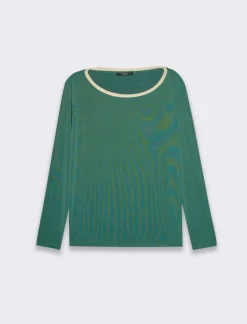 Piazza Italia T-shirt manica lunga, girocollo con bordo in filo effetto metallico - Verde Fashion