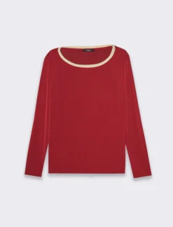Piazza Italia T-shirt manica lunga, girocollo con bordo in filo effetto metallico - Bordeaux Rosso Fashion