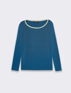 Piazza Italia T-shirt manica lunga, girocollo con bordo in filo effetto metallico - Ottanio Verde Fashion