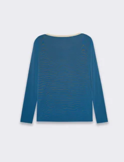 Piazza Italia T-shirt manica lunga, girocollo con bordo in filo effetto metallico - Ottanio Verde Fashion