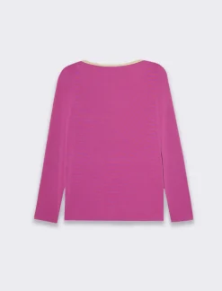 Piazza Italia T-shirt manica lunga, girocollo con bordo in filo effetto metallico - Magenta Fuxia Discount