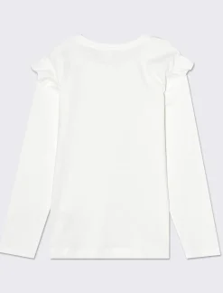 Piazza Italia T-shirt manica lunga in cotone con rouches e stampa con dettagli effetto metallizzato - sporco Bianco Outlet