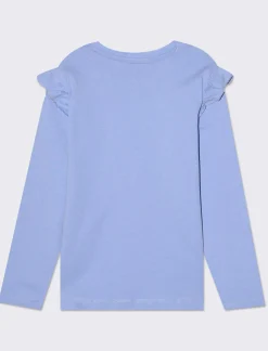 Piazza Italia T-shirt manica lunga in cotone con rouches e stampa con dettagli effetto metallizzato - Azzurro Online