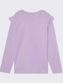 Piazza Italia T-shirt manica lunga in cotone con rouches e stampa con dettagli effetto metallizzato - Lilla Viola New