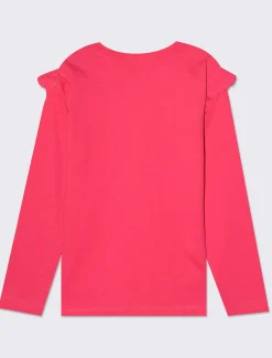 Piazza Italia T-shirt manica lunga in cotone con rouches e stampa con dettagli effetto metallizzato - Fuxia Shop