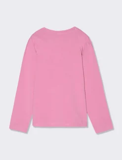 Piazza Italia T-shirt manica lunga in cotone con stampa lucida e arriccio sulla manica - Rosa Clearance