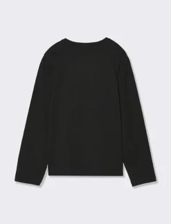 Piazza Italia T-shirt manica lunga in cotone con stampa lucida e arriccio sulla manica - Nero New