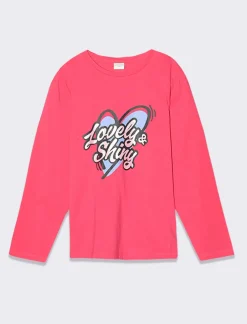 Piazza Italia T-shirt manica lunga in cotone con stampa lucida e arriccio sulla manica - Fuxia Flash Sale