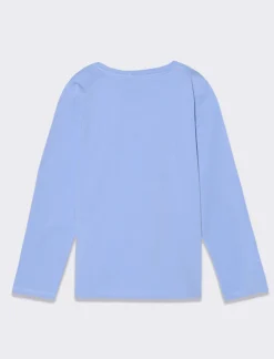 Piazza Italia T-shirt manica lunga in cotone con stampa e dettaglio paillettes - Azzurro Fashion