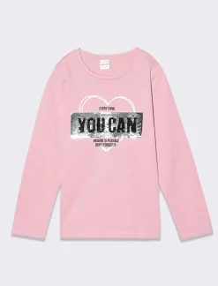 Piazza Italia T-shirt manica lunga in cotone con stampa e dettaglio paillettes - Rosa Sale