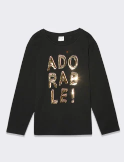 Piazza Italia T-shirt manica lunga in cotone con stampa e dettaglio paillettes - Nero Sale