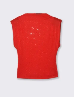 Piazza Italia T-shirt maniche con appicazioni strass - Rosso Discount