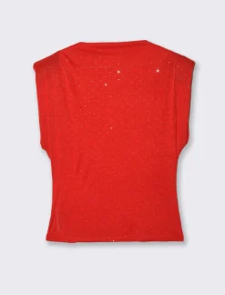 Piazza Italia T-shirt maniche con appicazioni strass - Rosso Discount