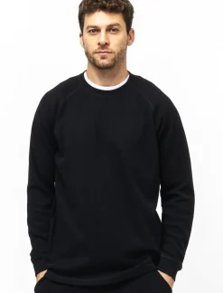 Piazza Italia T-shirt maniche lunghe struttura waffel in puro cotone - Nero Hot