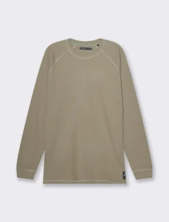 Piazza Italia T-shirt maniche lunghe struttura waffel in puro cotone - kaki Verde Hot