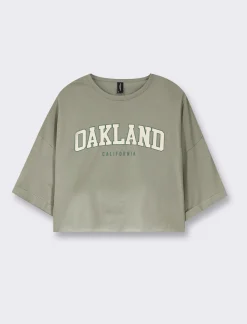 Piazza Italia T-shirt mezz manica girocollo vestibilità crop e spalla scesa con stampa - var 2 Clearance