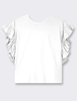 Piazza Italia T-shirt mezza manica girocollo con applicazione rouches sulla manica - latte Bianco Discount