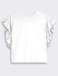 Piazza Italia T-shirt mezza manica girocollo con applicazione rouches sulla manica - latte Bianco Discount