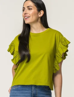 Piazza Italia T-shirt mezza manica girocollo con applicazione rouches sulla manica - pistacchio Verde Best Sale