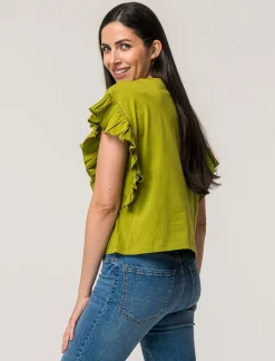 Piazza Italia T-shirt mezza manica girocollo con applicazione rouches sulla manica - pistacchio Verde Best Sale