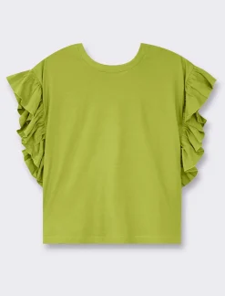 Piazza Italia T-shirt mezza manica girocollo con applicazione rouches sulla manica - pistacchio Verde Best Sale