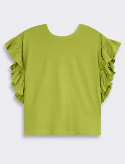 Piazza Italia T-shirt mezza manica girocollo con applicazione rouches sulla manica - pistacchio Verde Best Sale