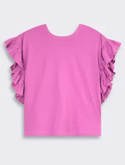 Piazza Italia T-shirt mezza manica girocollo con applicazione rouches sulla manica - Viola Clearance