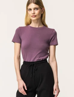 Piazza Italia T-shirt mezza manica girocollo con lavorazione a coste - malva Viola Outlet