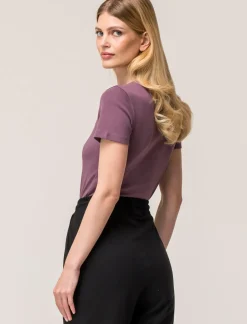 Piazza Italia T-shirt mezza manica girocollo con lavorazione a coste - malva Viola Outlet