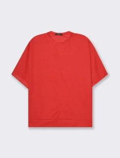 Piazza Italia T-shirt mezza manica girocollo con cintura in rilievo - Bordeaux Rosso Sale