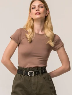 Piazza Italia T-shirt mezza manica in tessuto elastico vestibilità slim - castoro Grigio Clearance