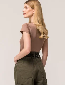 Piazza Italia T-shirt mezza manica in tessuto elastico vestibilità slim - castoro Grigio Clearance