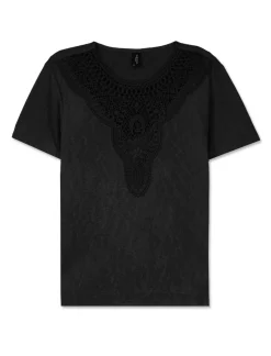 Piazza Italia T-shirt mezza manica vestibilità regular con applicazione macramè su scollo - Nero Hot