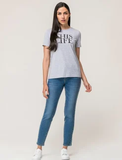 Piazza Italia T-shirt mezza manica vestibilità regular in tessuto fisso con stampa ed applicazioni gioiello - var 3 Best Sale