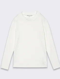 Piazza Italia T-shirt mezzo collo di interlock da bambina - Bianco sporco 0 Discount