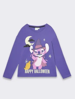 Piazza Italia T-shirt Stitch/Angel Halloween da bambina - Viola Cheap