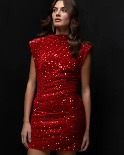Piazza Italia Vestito con spalline in paillettes - Rosso Shop
