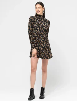 Piazza Italia Vestito corto con manica lunga e collo alto tagliato in vita e gonna morbida - var 1 Best Sale