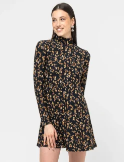 Piazza Italia Vestito corto con manica lunga e collo alto tagliato in vita e gonna morbida - var 1 Best Sale